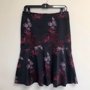 Y2K Black Floral Fishtail Midi Skirt